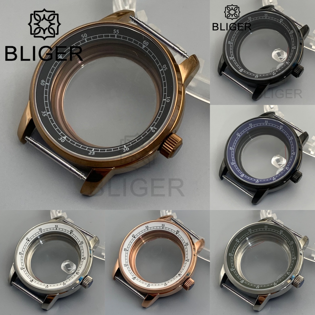 Exhibition Caseback - BLIGER 38mm 브론즈 황동 다이빙 사파이어