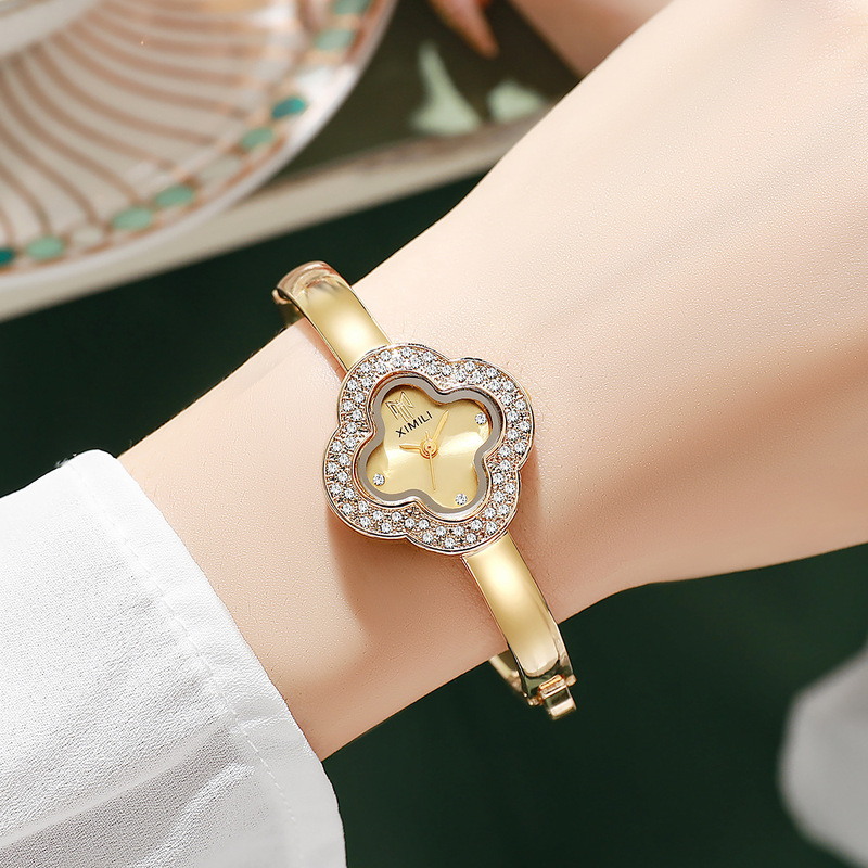 Luxury Watch Lady - 여성용 럭셔리 다이아몬드 장식 네잎 클로버
