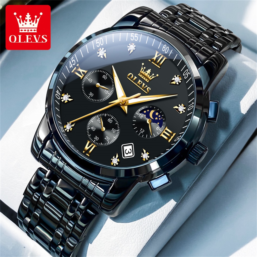 Luxury Watch All Black - OLEVS 인기 남성용 시계 스테인레스 스틸