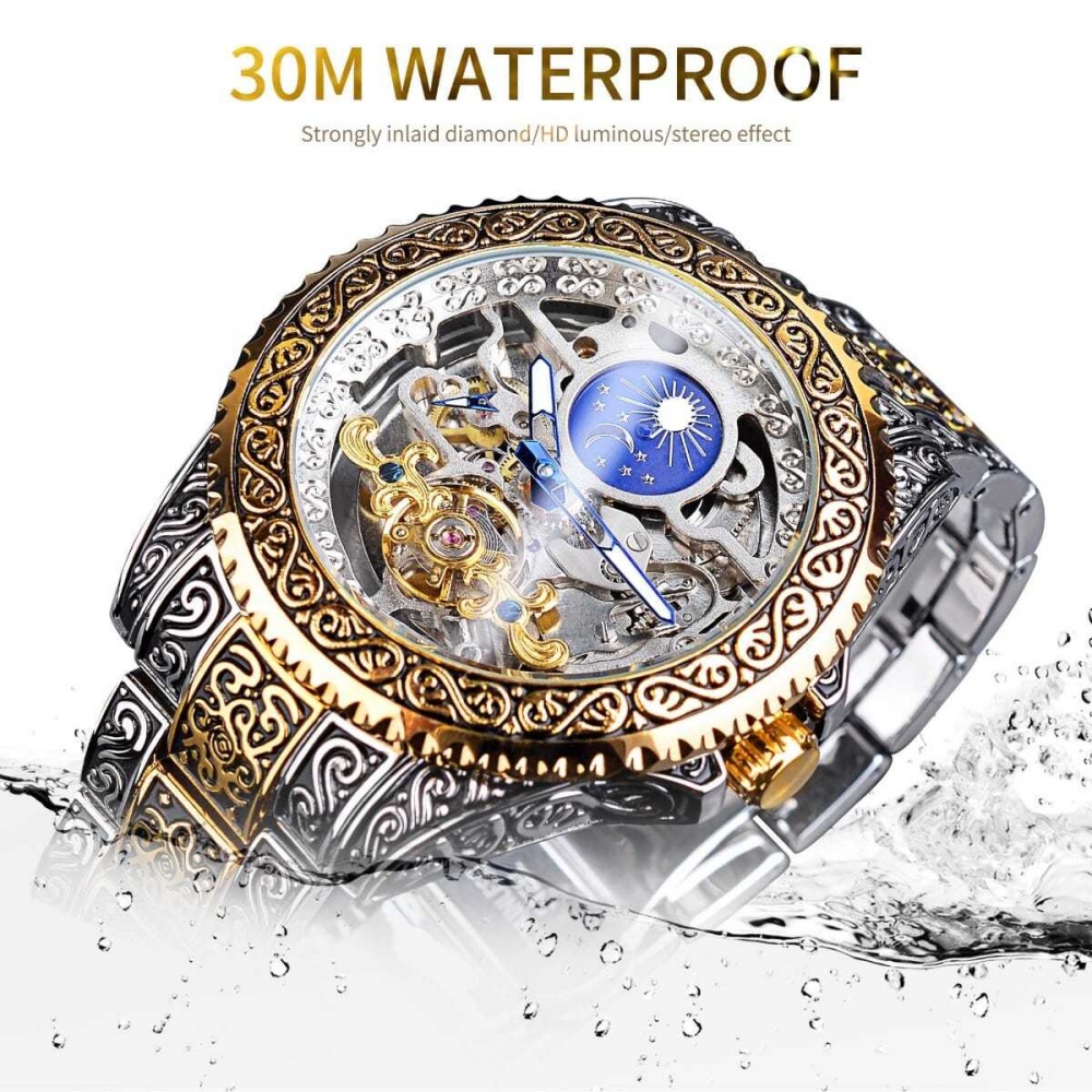 고급 레트로 남성용 완전 자동 기계식 스켈레톤 시계,  - Luxury Watch Engraving 리뷰 및 가격