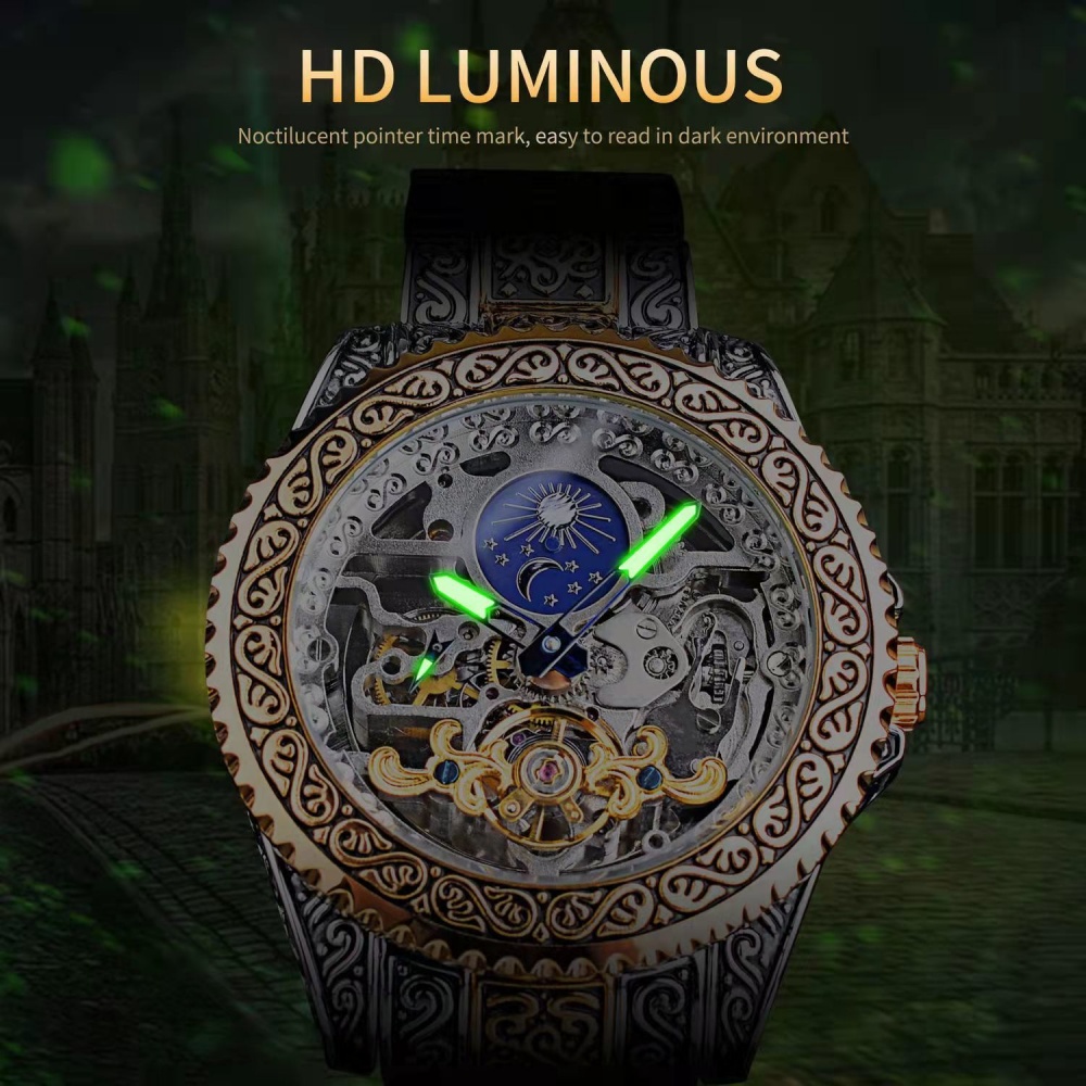 고급 레트로 남성용 완전 자동 기계식 스켈레톤 시계,  - Luxury Watch Engraving 리뷰 및 가격