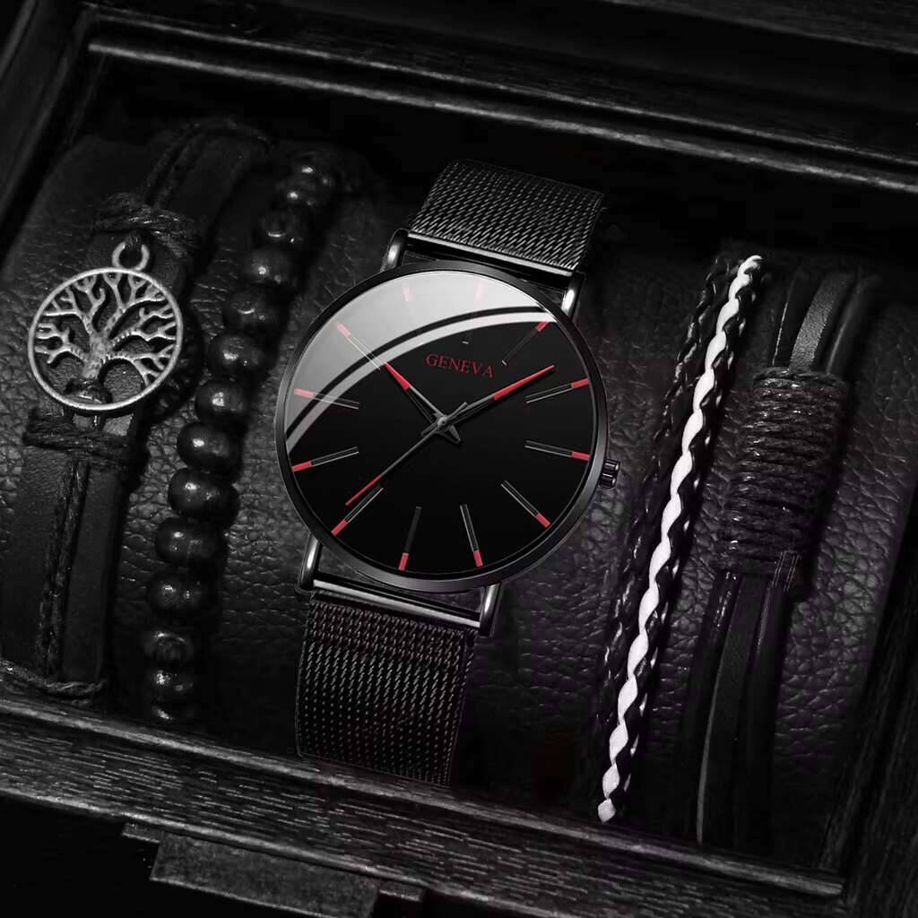 남성용 스테인레스 스틸 메쉬 벨트 쿼츠 시계 팔찌 세트 - Luxury Watch All Black 리뷰 및 가격