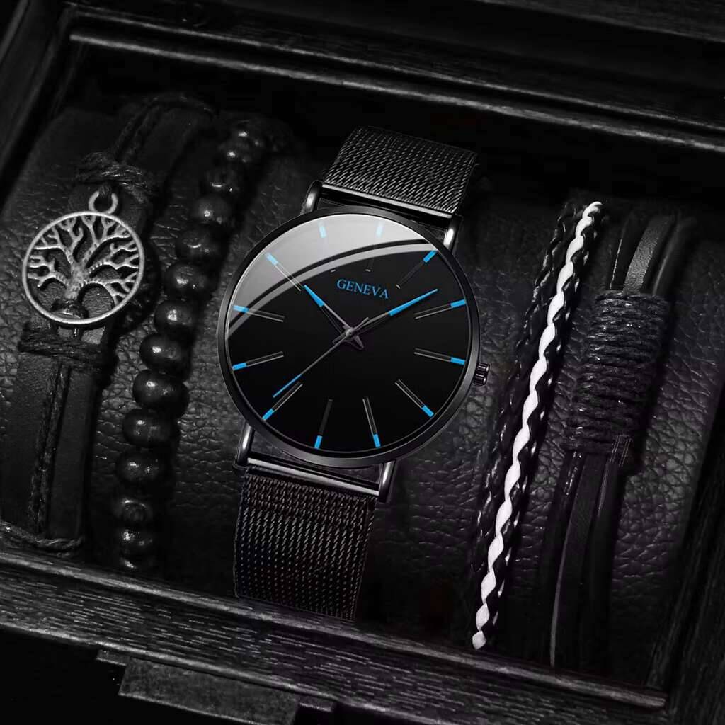 남성용 스테인레스 스틸 메쉬 벨트 쿼츠 시계 팔찌 세트 - Luxury Watch All Black 리뷰 및 가격