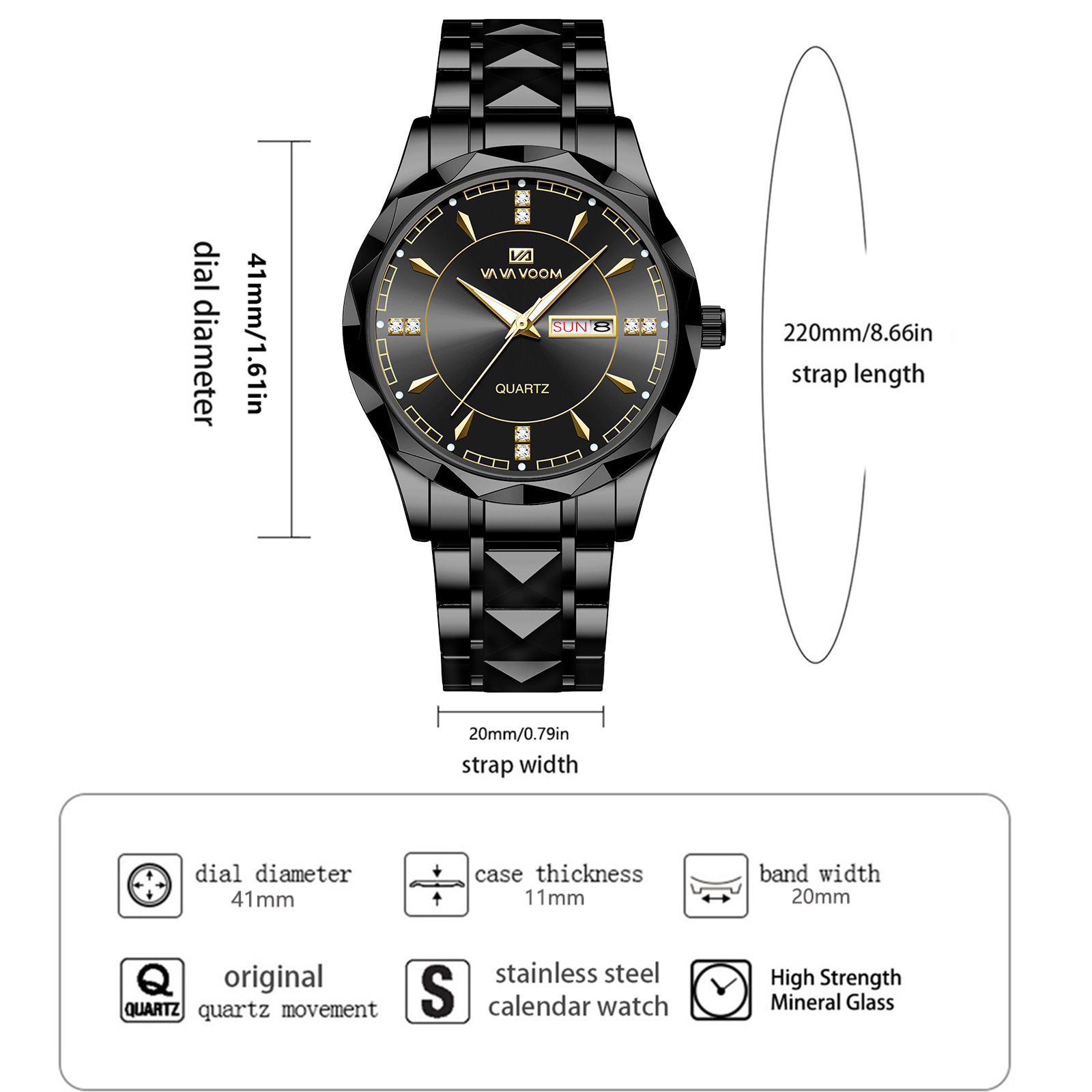 VA VA VOOM 남성용 스테인리스 스틸 시계 클래식 - Luxury Watch All Black 리뷰 및 가격