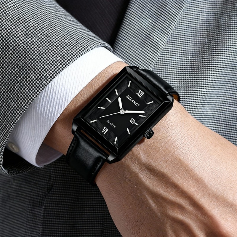 캐주얼 가죽 남성 시계 간단한 사각형 쿼츠 시계 달력  - Dress Watch Ultra Thin 리뷰 및 가격