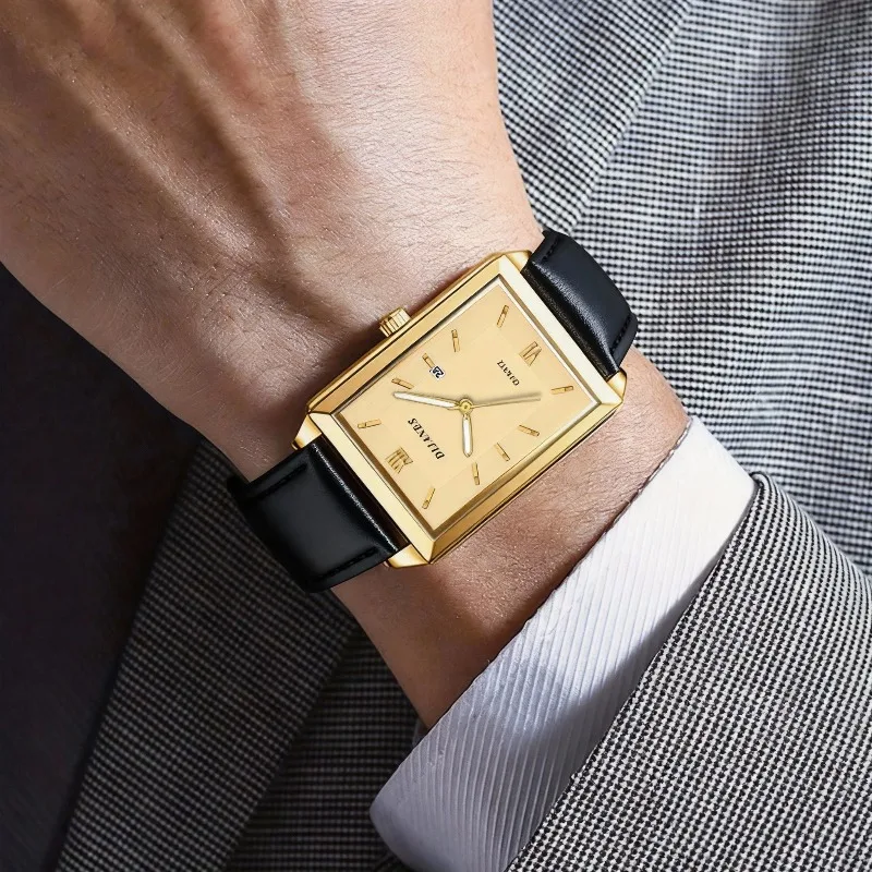 캐주얼 가죽 남성 시계 간단한 사각형 쿼츠 시계 달력  - Dress Watch Ultra Thin 리뷰 및 가격