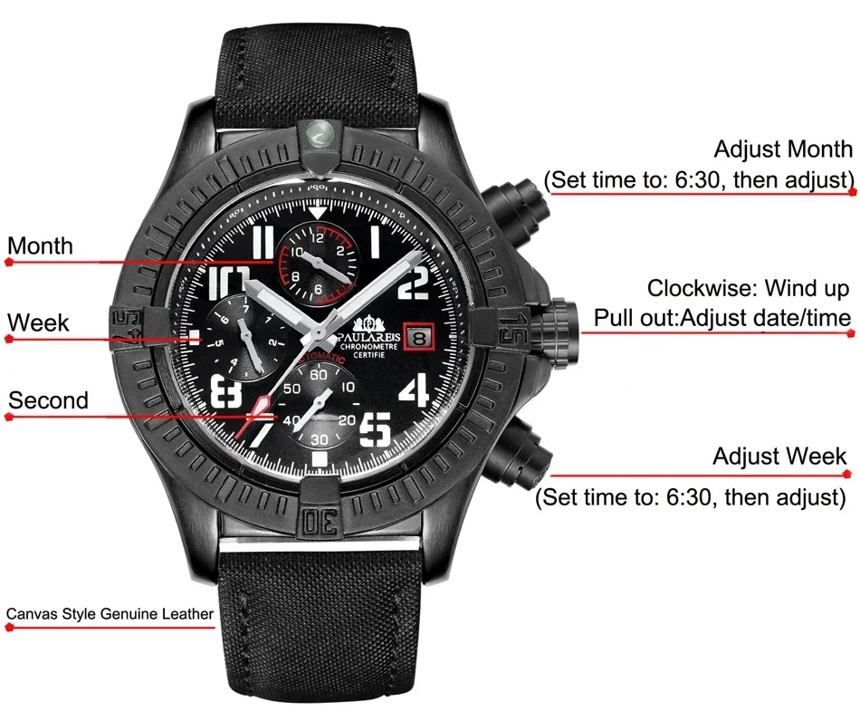 자동 남성용 시계 자체 바람 기계식 캔버스 스타일 정품 - Luxury Watch All Black 리뷰 및 가격