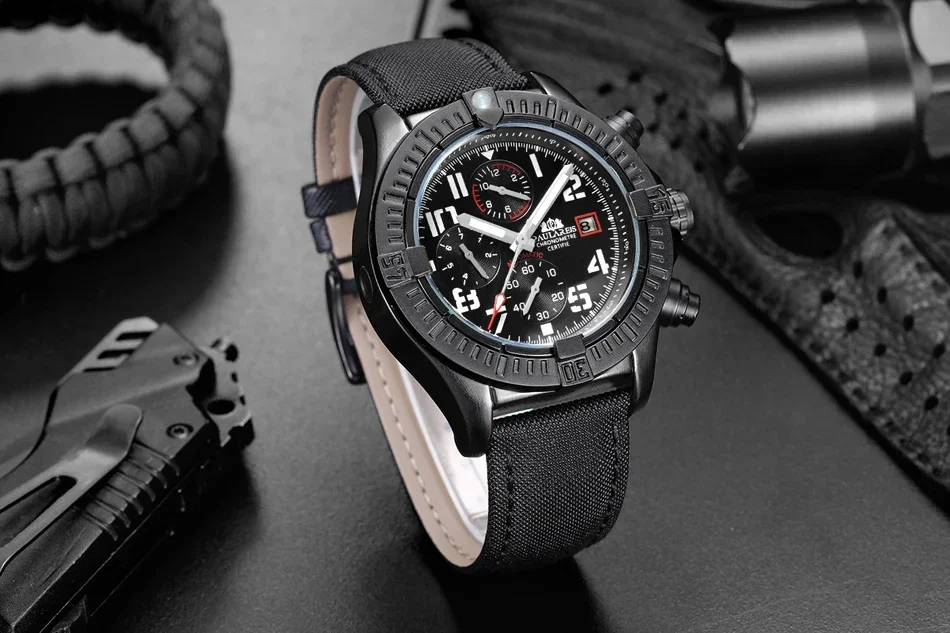 자동 남성용 시계 자체 바람 기계식 캔버스 스타일 정품 - Luxury Watch All Black 리뷰 및 가격
