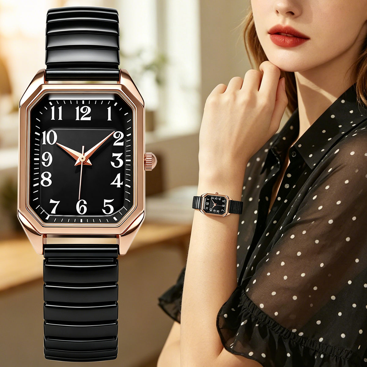 여성용 팔각형 직사각형 쿼츠 시계 투톤 스트레치 메탈  - Luxury Watch Lady 리뷰 및 가격