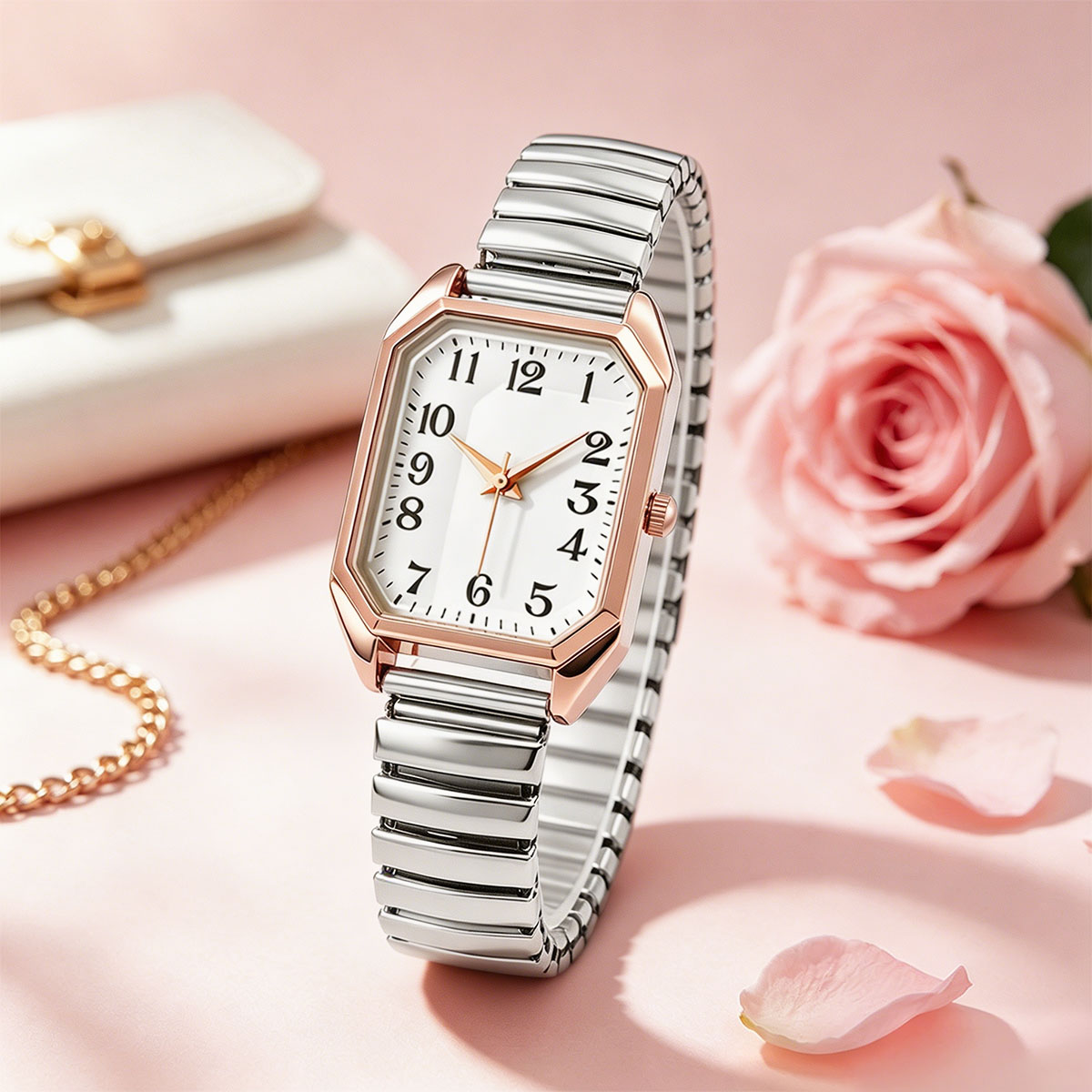 여성용 팔각형 직사각형 쿼츠 시계 투톤 스트레치 메탈  - Luxury Watch Lady 리뷰 및 가격