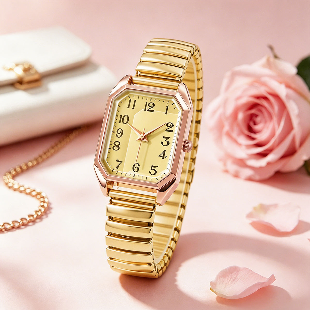 여성용 팔각형 직사각형 쿼츠 시계 투톤 스트레치 메탈  - Luxury Watch Lady 리뷰 및 가격
