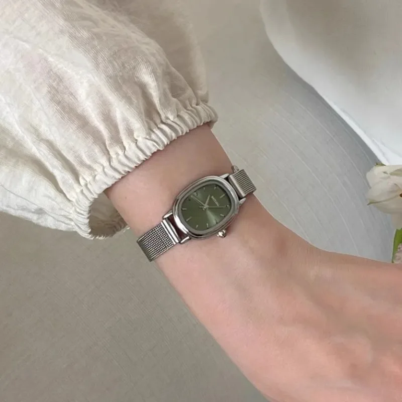 작은 타원형 다이얼 녹색 시계 간단한 스테인레스 스틸  - Luxury Watch Lady 리뷰 및 가격